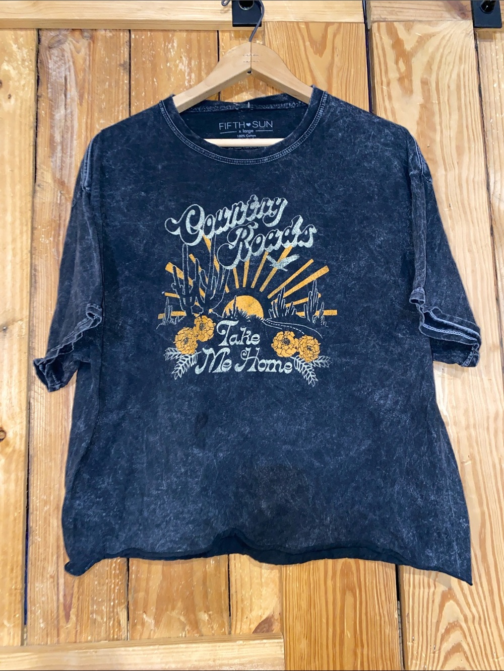Fifth Sun Black Wash 'Country Roads' Graphic Tee with Yellow Accent
